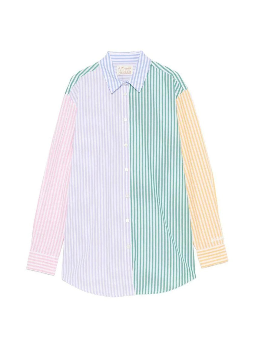 Mc2 Saint Barth Pastel Striped Button-Up Shirt With Embroidered Yoke