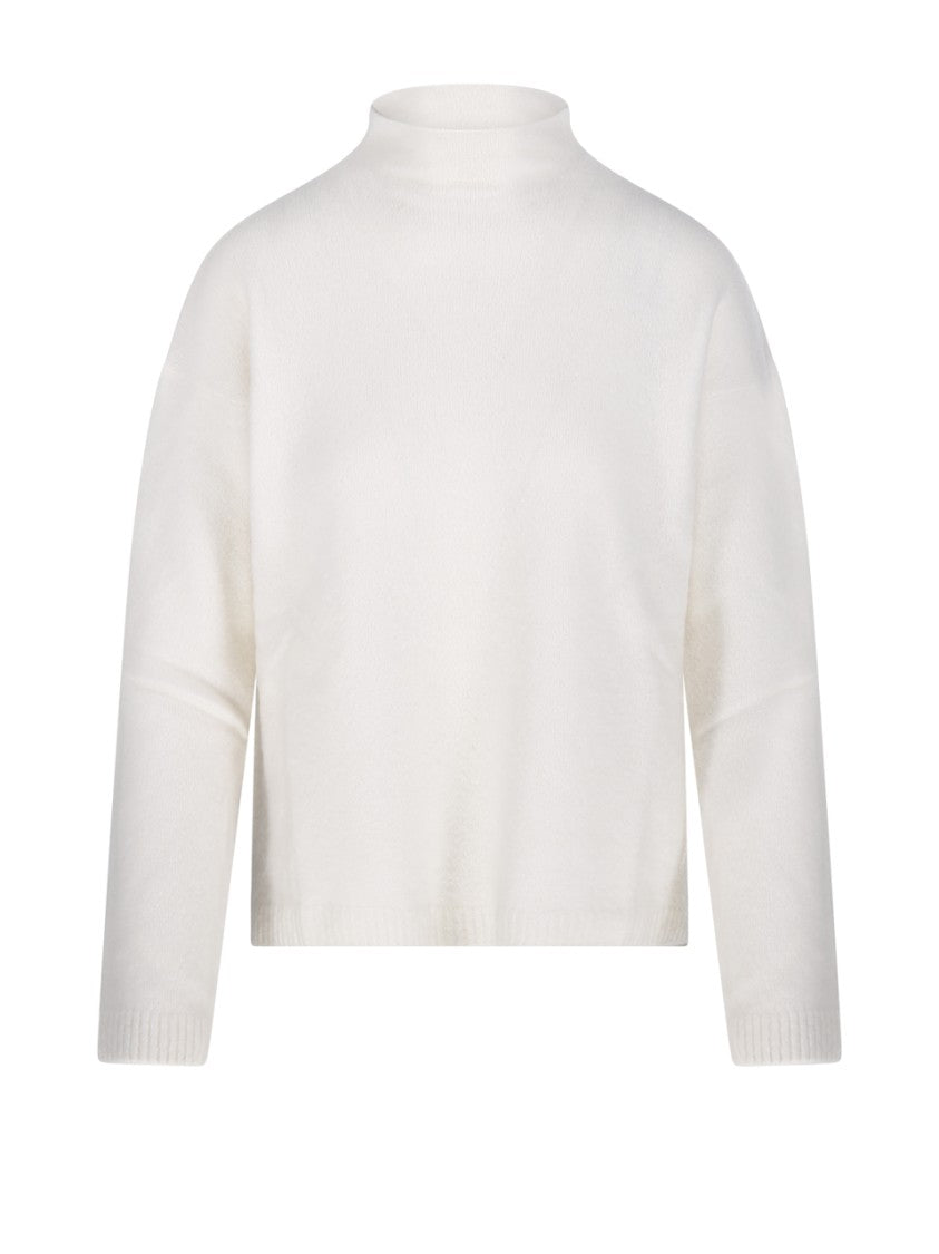 Max Mara Cropped White Cashmere Knit Sweater With Ribbed Detailing