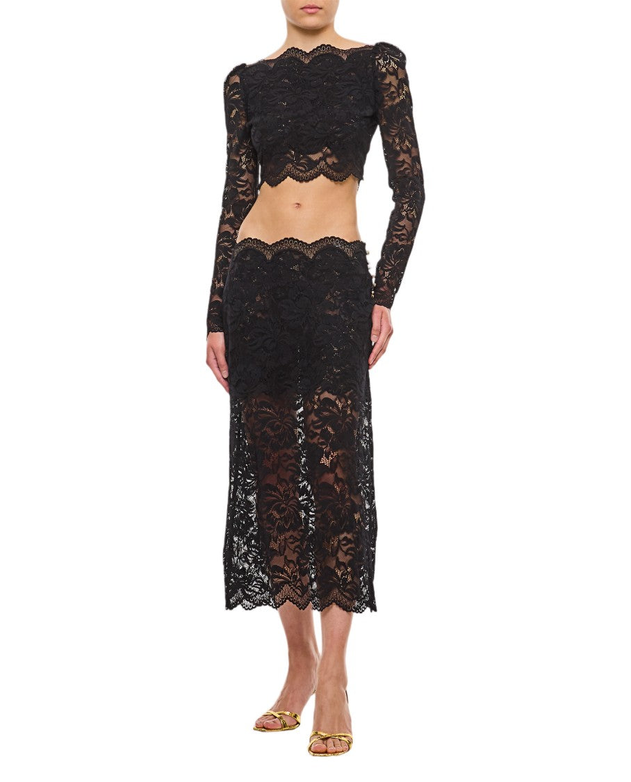 Rabanne Lace-Edged Midi Skirt With High Waist And Decorative Buttons