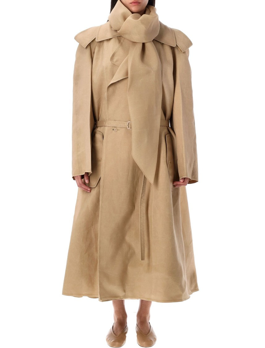 Carven Scarf Trench Coat With Detachable Scarf