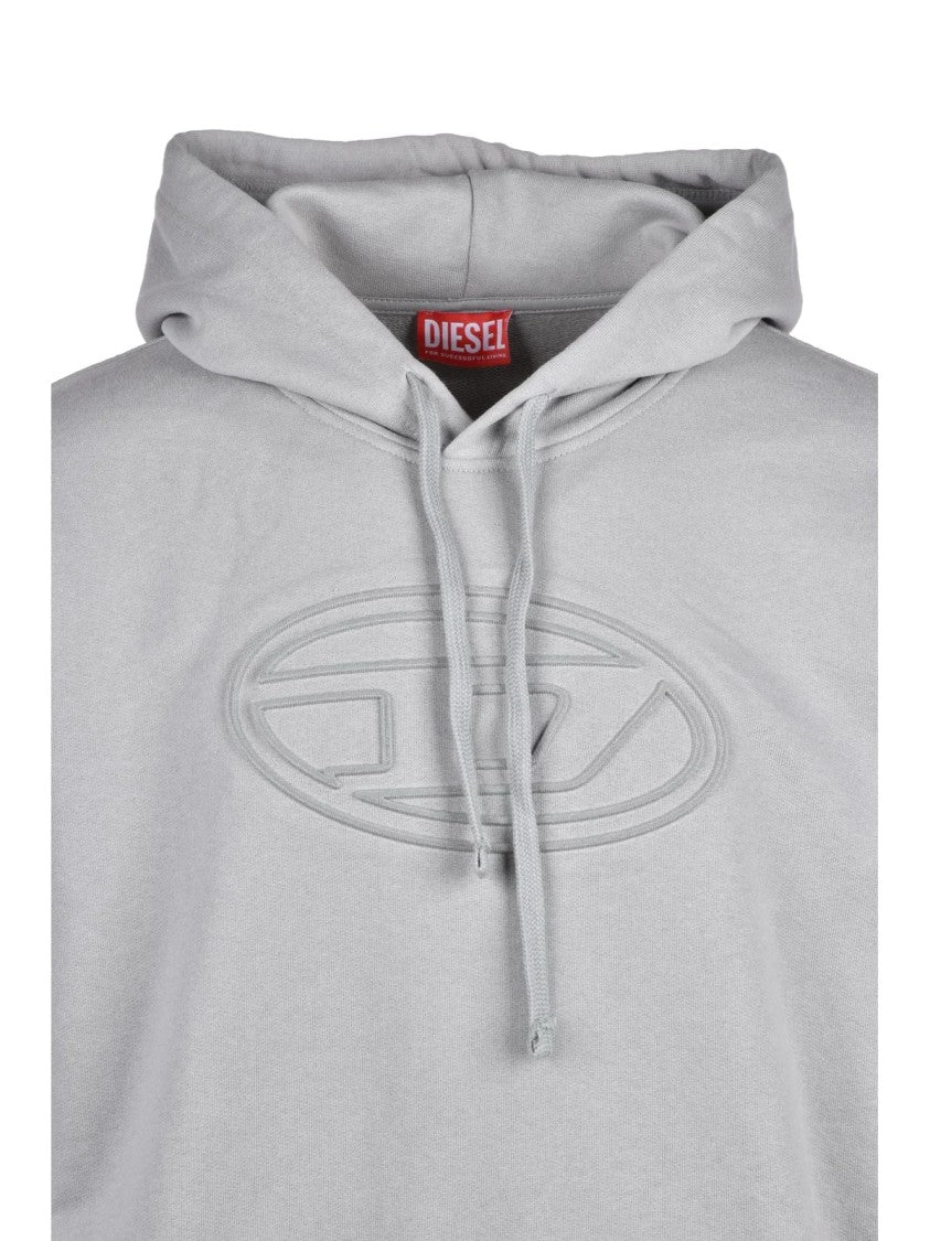 Diesel Relaxed Fit Light Grey Hooded Sweatshirt With Embossed Logo