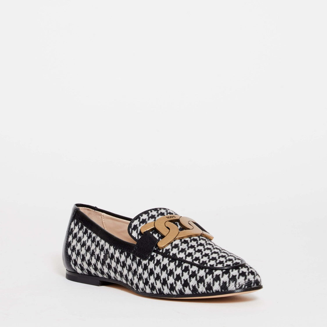 Tod's Black And White Pied De Poule Moccasin