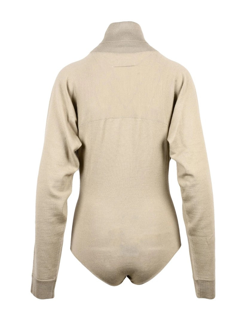Mm6 By Maison Margiela Beige Fine Knit Acrylic-Blend Bodysuit
