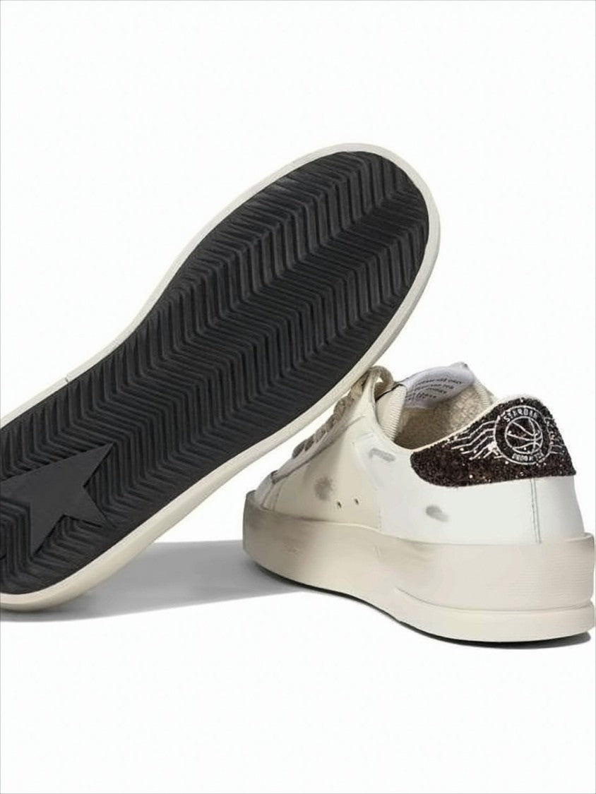 Golden Goose Distressed Leather Low-Top Sneakers With Glitter Accents