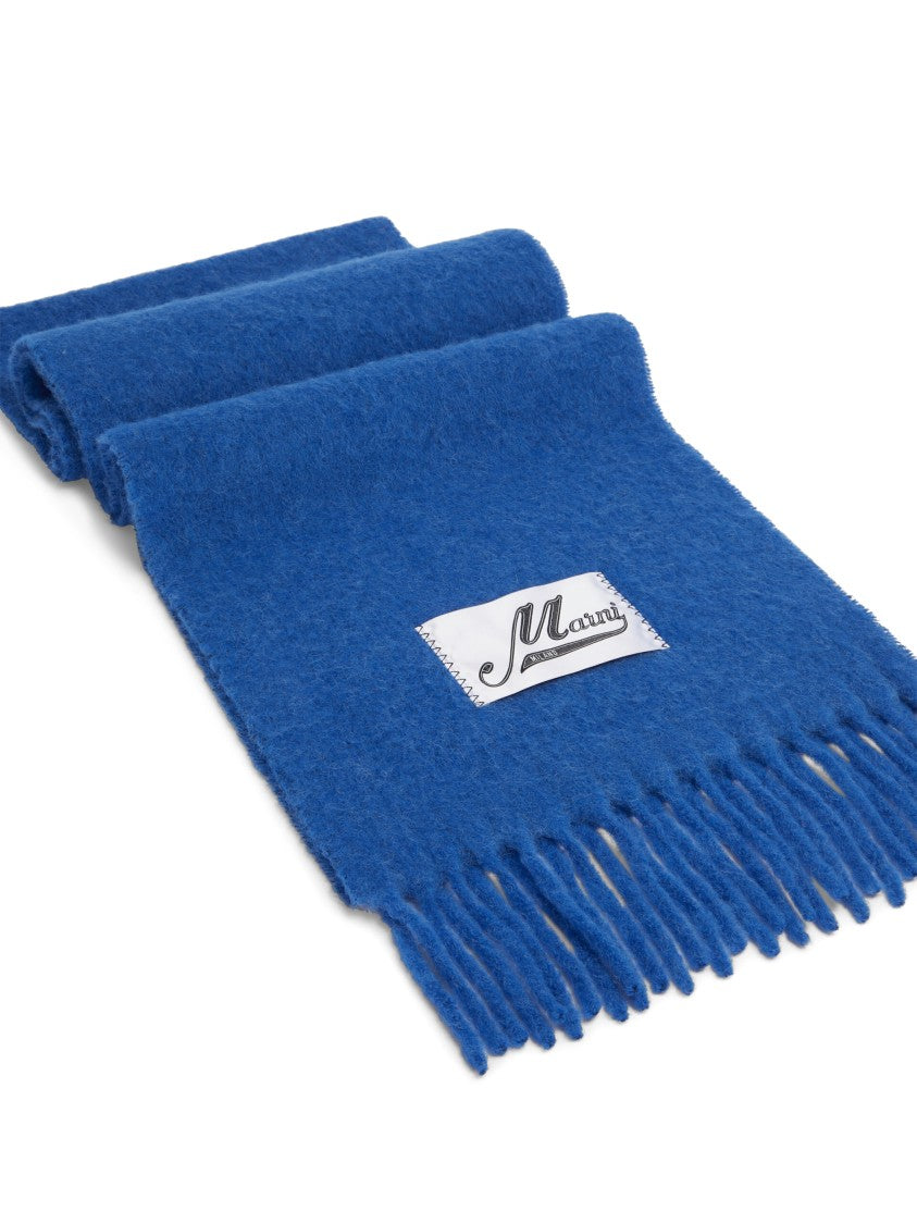 Marni Textured Blue Scarf With Fringed Edge