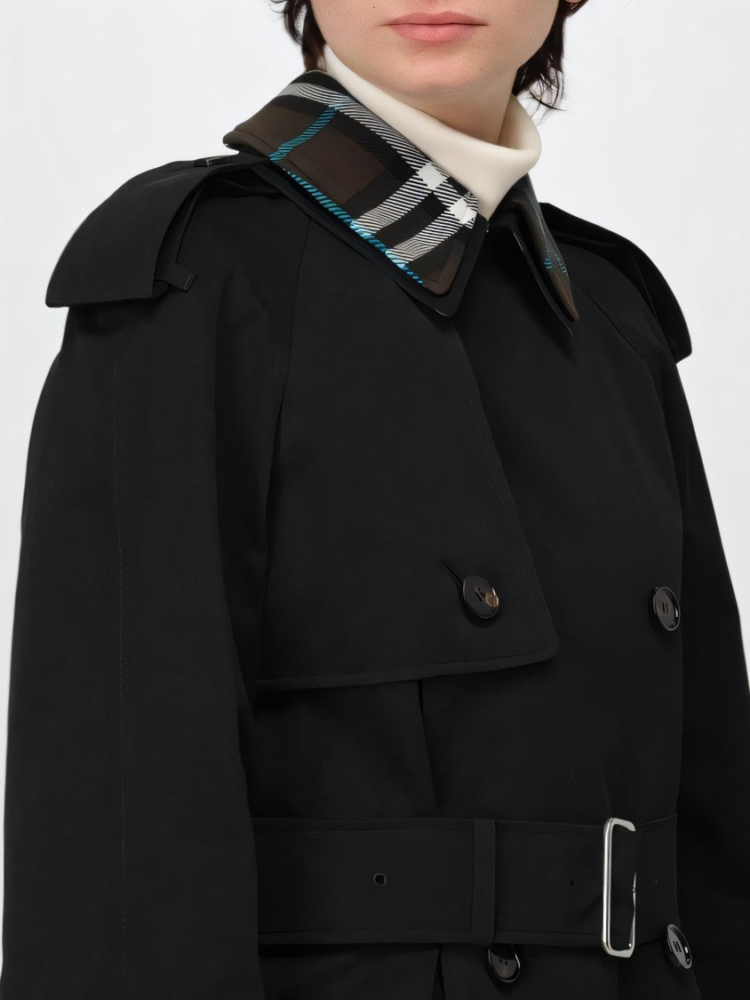 Burberry Double-Breasted Trench Coat With Distinctive Plaid Detail