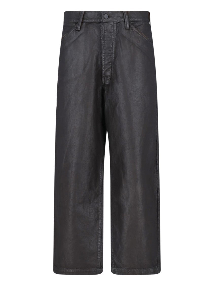 Lemaire Brown Coated Cotton Wide-Leg Denim Pants