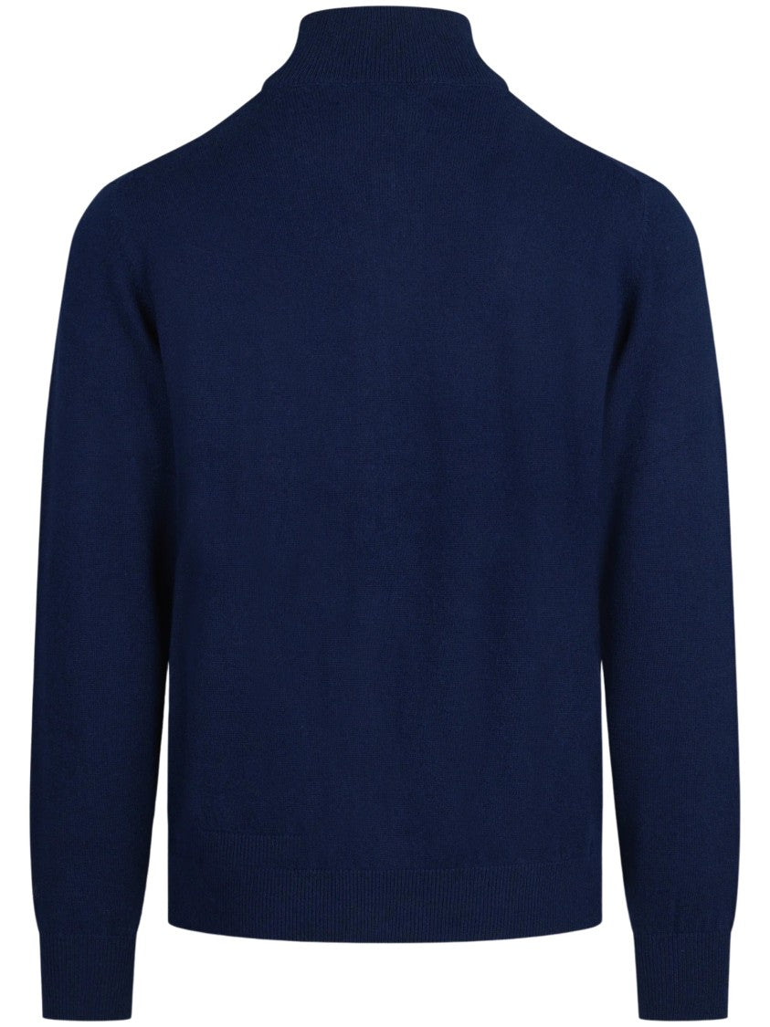 Mc2 Saint Barth Grant Navy Blue High Neck Wool-Cashmere Cardigan