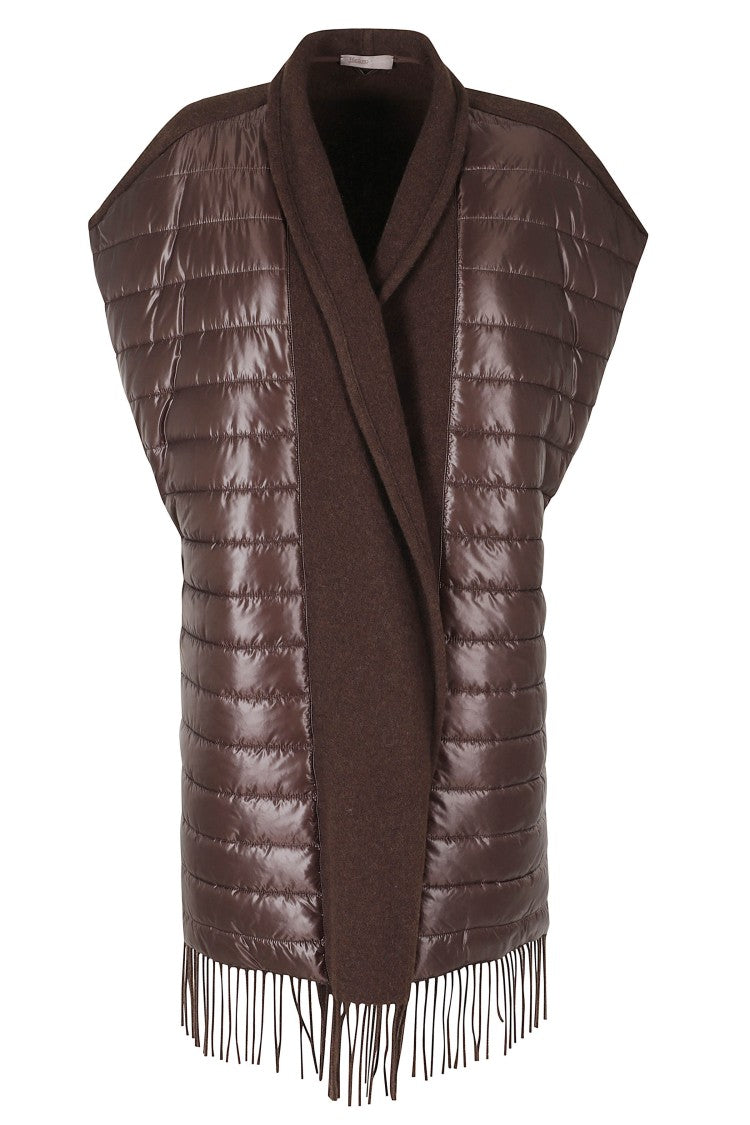 Herno Dark Chocolate Sleeveless Fringe Hem Wool-Blend Vest