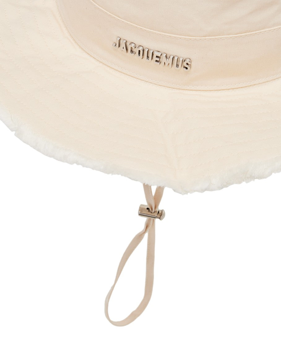 Jacquemus Frayed Edge Cotton Canvas Bucket Hat With Silver-Tone Logo