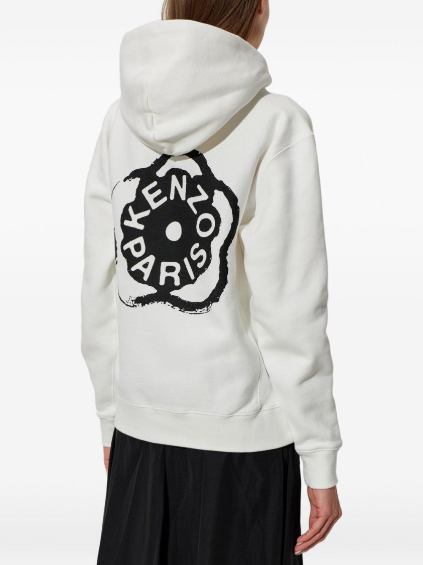 Kenzo White Hoodie With Bold Black Graphic Logo