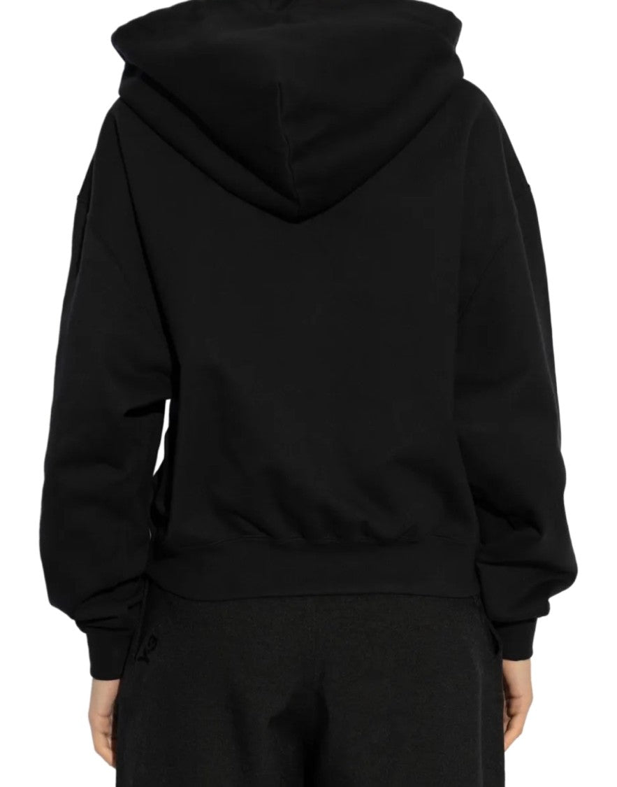 Y-3 Cropped Black Hoodie With Spacious Hood