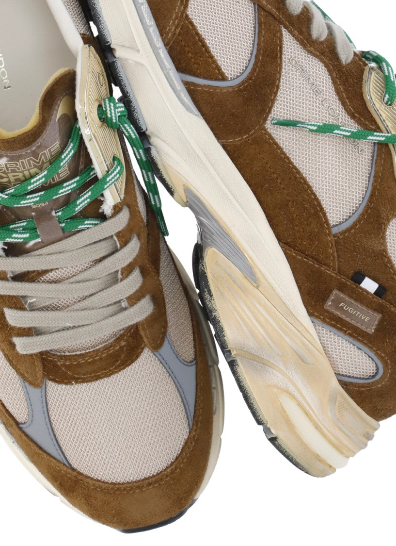 Crime London Brown Fugitive 9094 Mesh Inserts Leather Sneakers