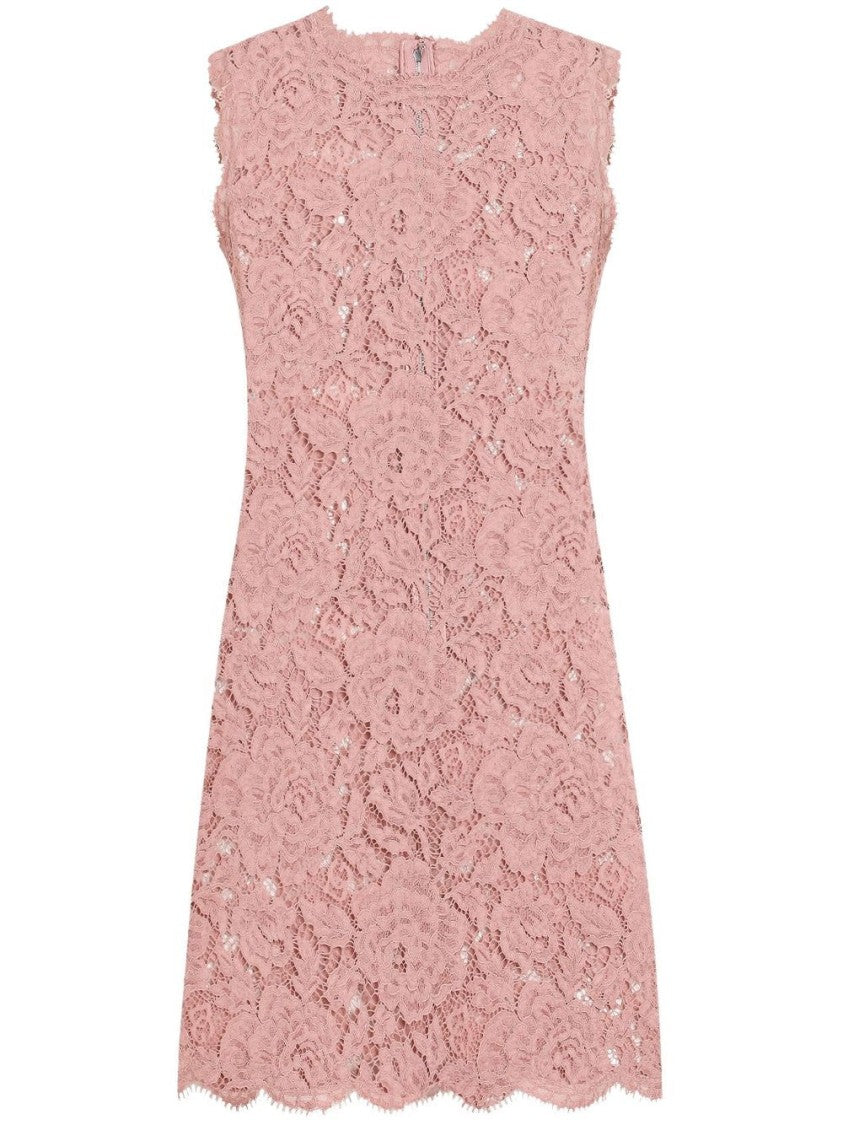 Dolce & Gabbana Floral Lace Overlay Dress With Scalloped Hem