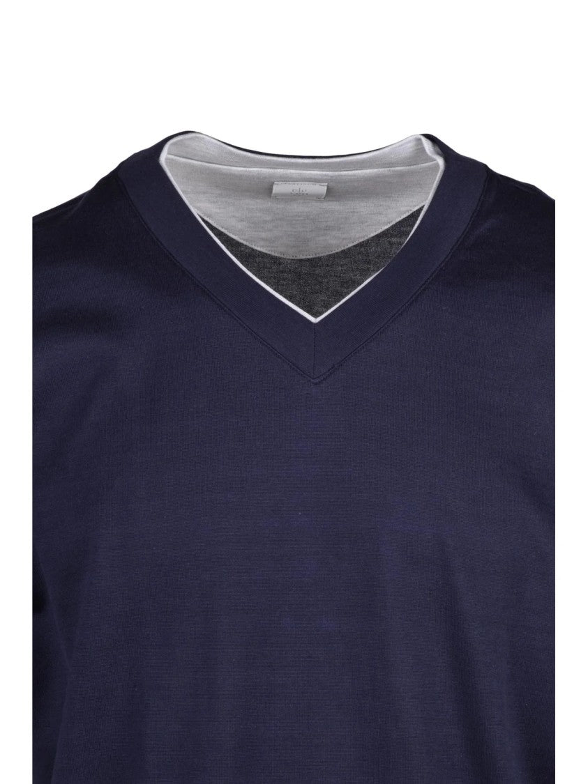 Eleventy Blue Soft V-Neck Cotton T-Shirt