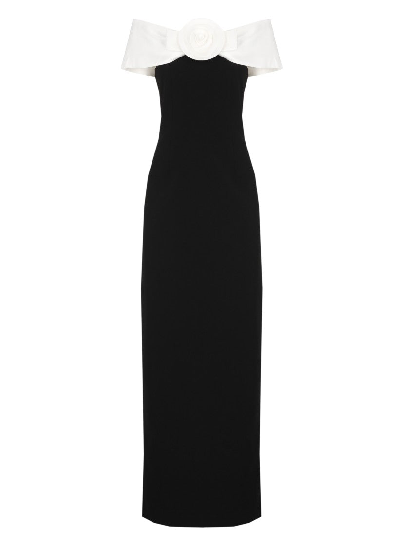 Self-Portrait Contrasting Off-Shoulder Floral Detail Maxi Dress