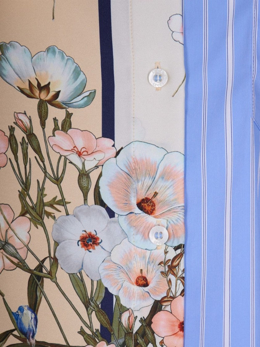 Liu Jo Light Blue Striped Shirt With Floral Detail