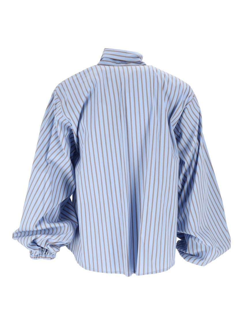 Shirt A Porter Puffed-Sleeve Striped Bow Poplin Blouse