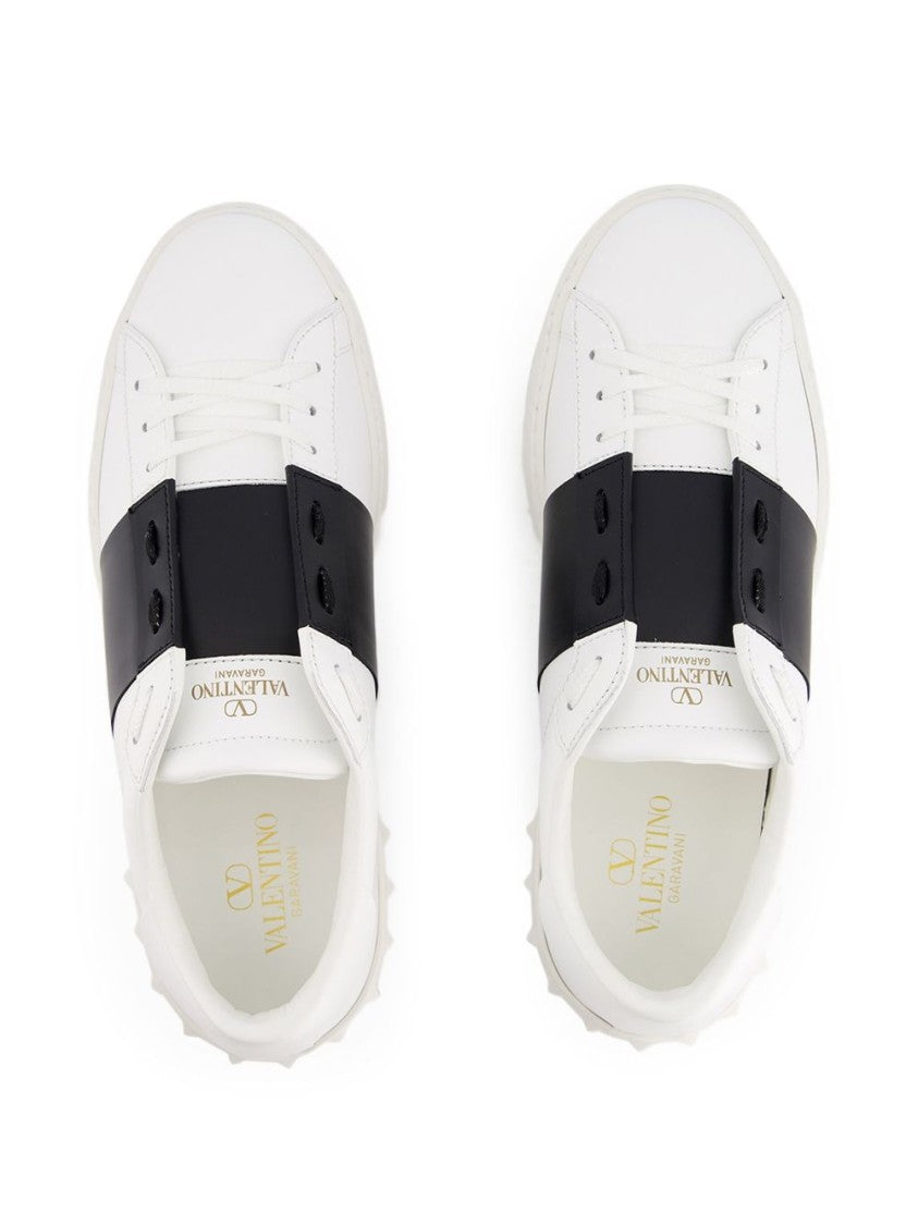 Valentino Garavani White Leather Shoes With Black Leather Strap