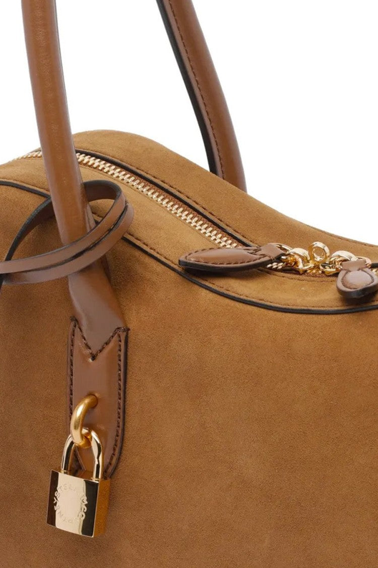 Stella Mccartney Brown Padlock Charm Dual Top Handle Polyamide Shoulder Bag
