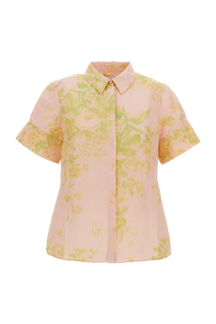 Erdem Floral Print Linen Chine Short Sleeve Shirt