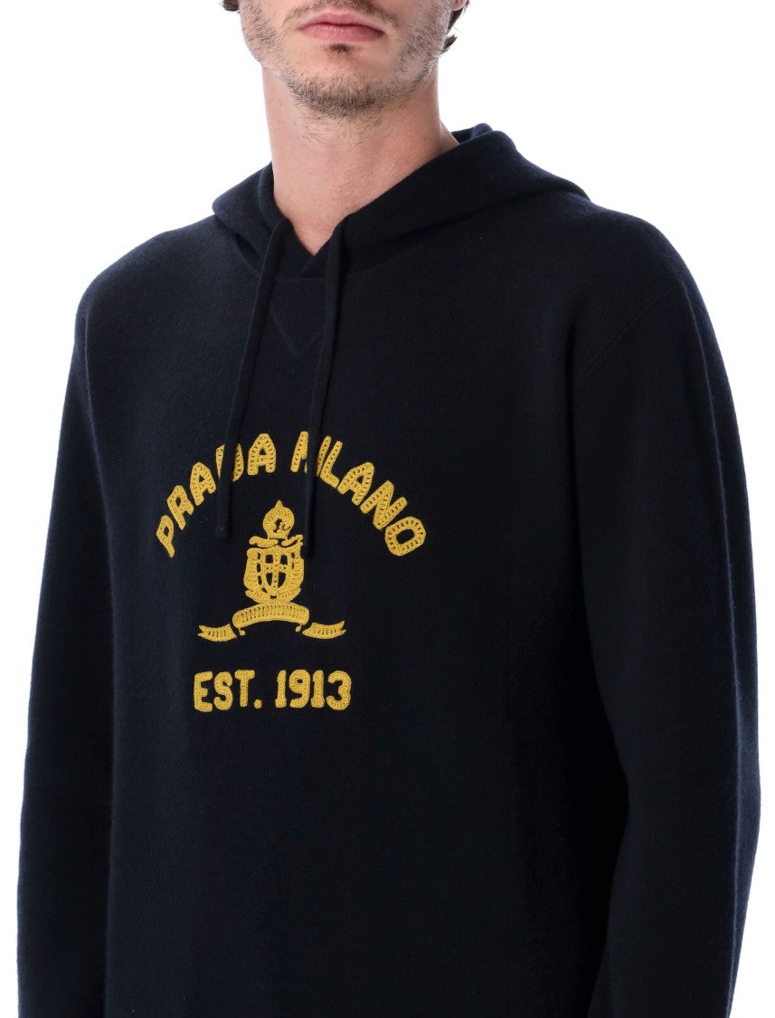 Prada Wool And Cashmere Blend Hoodie With Embroidered Logo