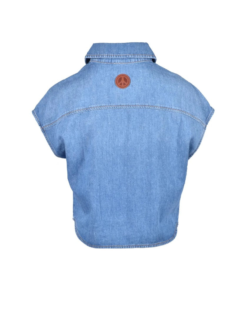 Mo5ch1no Jeans Blue Sleeveless Cropped Shirt