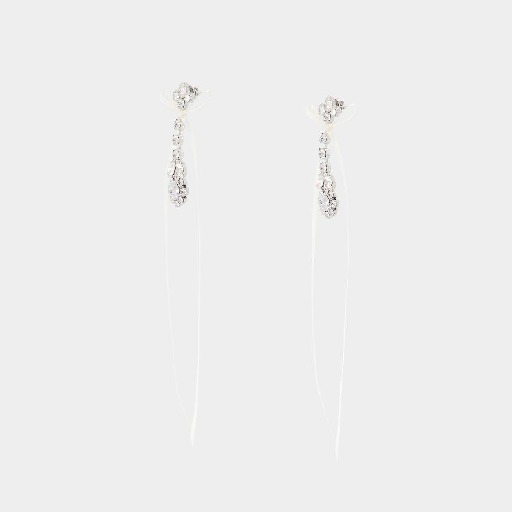 Simone Rocha Victorian Bow Ribbon Drip Earrings  - Crystal - Beige