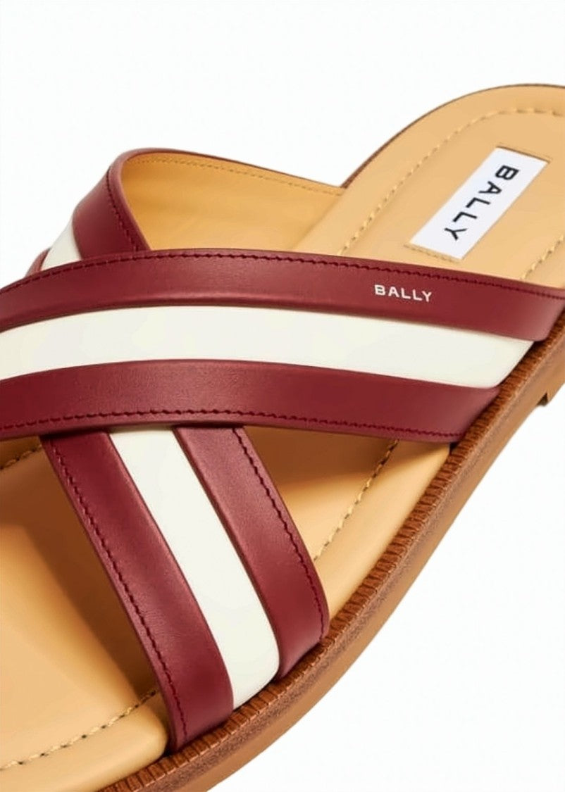 Bally Crossed Leather-Strap Slip-On Sandals With Cushioned Footbed