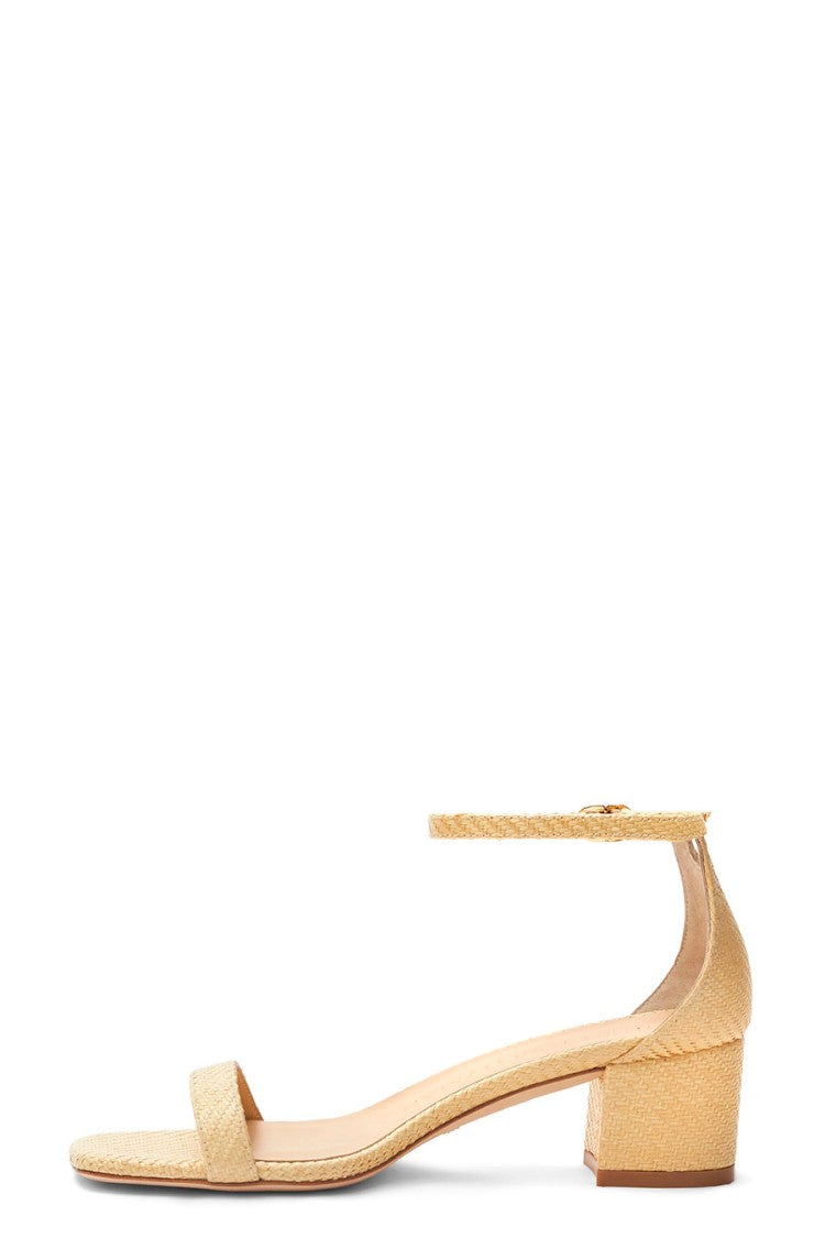 Stuart Weitzman Cream Raffia Block-Heel Ankle-Strap Sandals