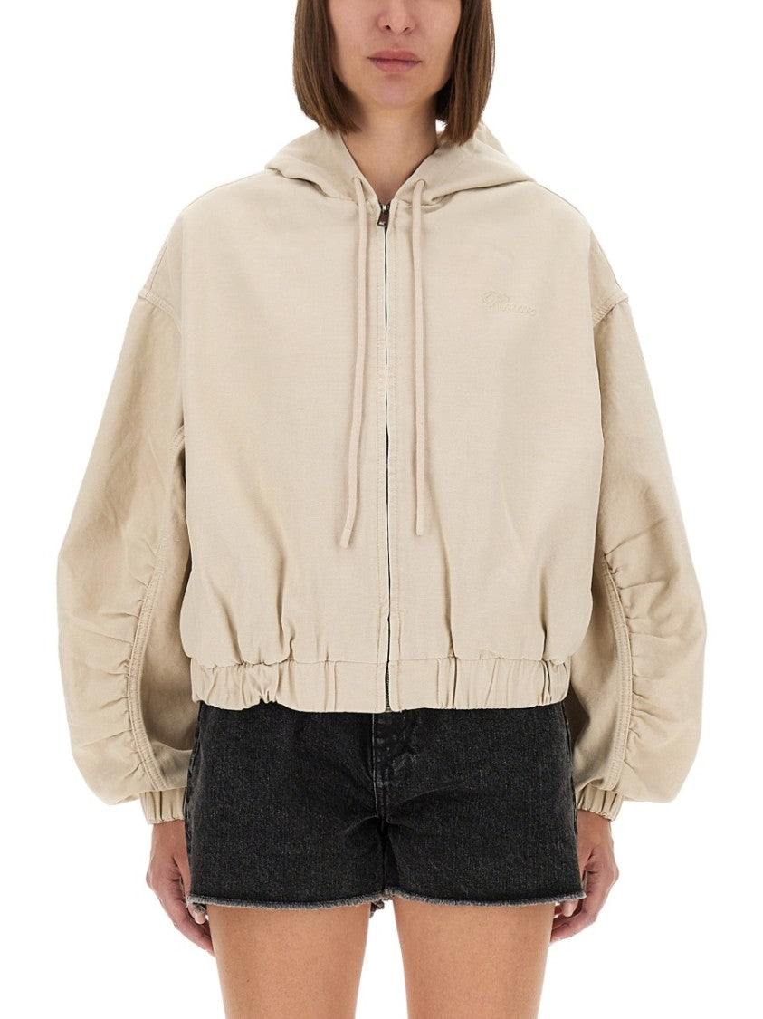 Rotate Birger Christensen Cropped Heavy Cotton Jacket With Drawstring Hood