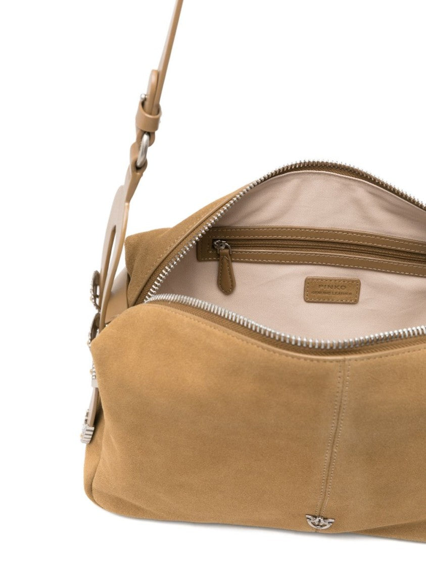 Pinko Tan Suede Buckle Shoulder Bag
