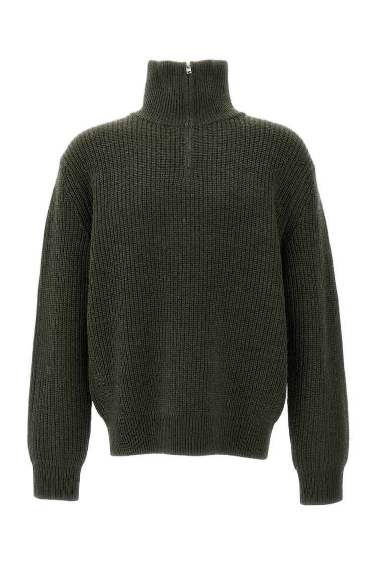 A.P.C. Green Daniel Funnel Neck Zip Wool Sweater