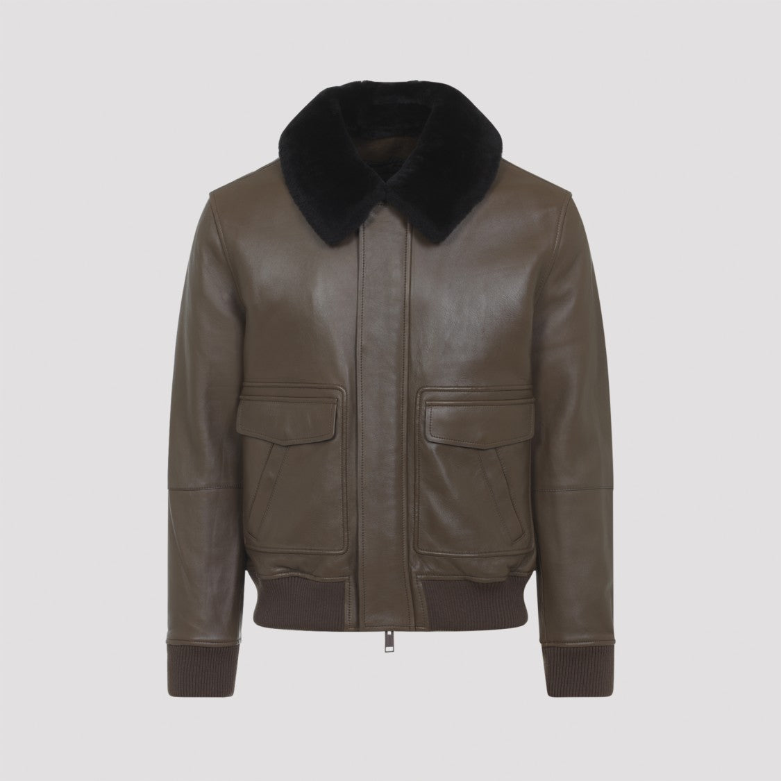 Yves Salomon Brown Lamb Leather Jacket With Furry Collar