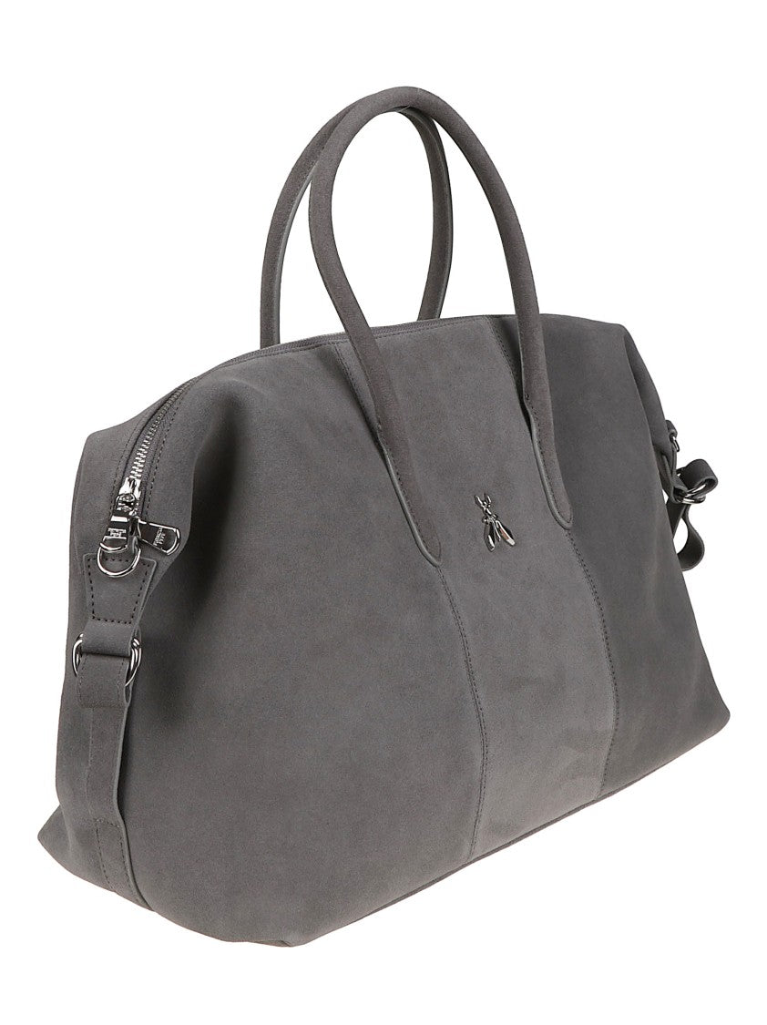 Patrizia Pepe Structured Calf Leather Metallic Emblem Top Handle Bag