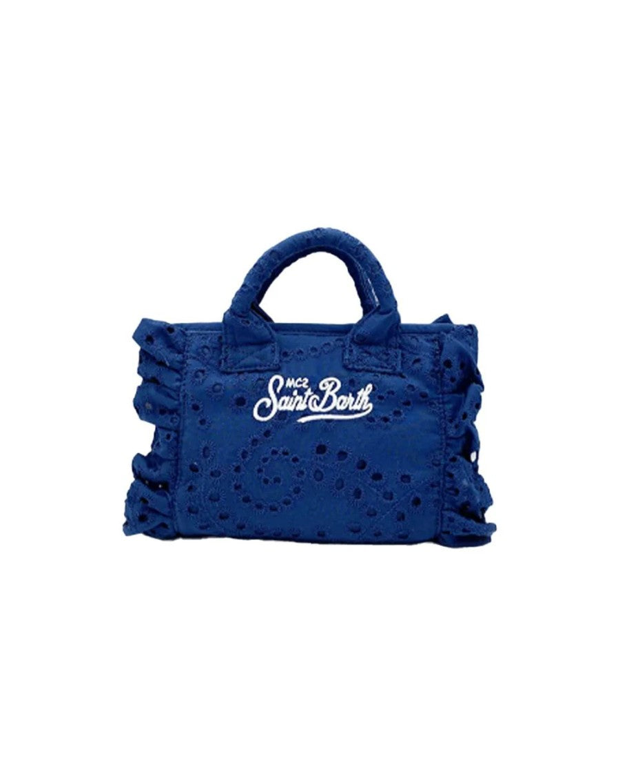 Mc2 Saint Barth Rectangular Handbag With Eyelet Embroidery And Ruffled Edges
