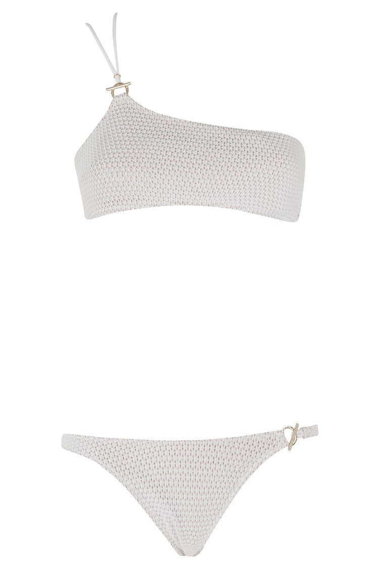 Pin-Up White Laminated Crochet Brazilian Polyamide Bikini