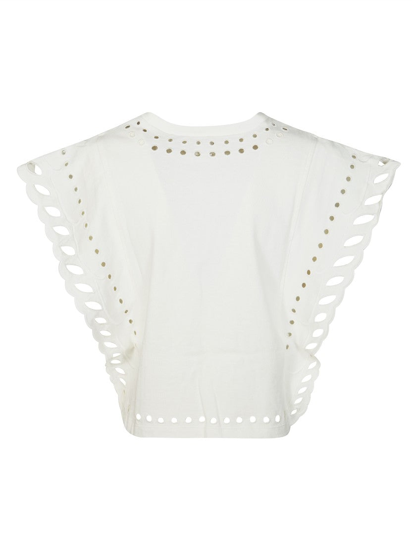 Isabel Marant Étoile White Odyle Scalloped Sleeves T-Shirt