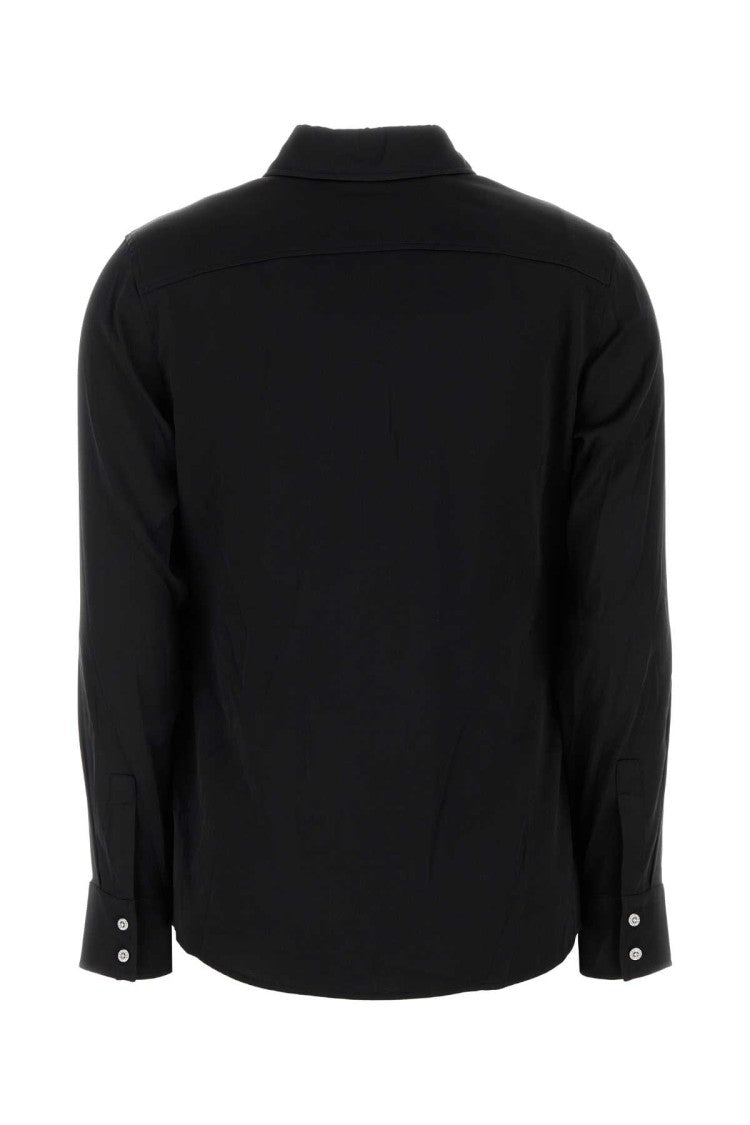 Mm Studio Black Stretch Satin Baden Shirt