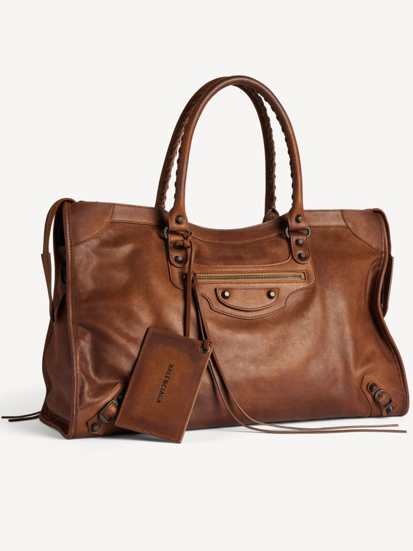 Balenciaga Le City L Braided Handle Studded Leather Tote Bag