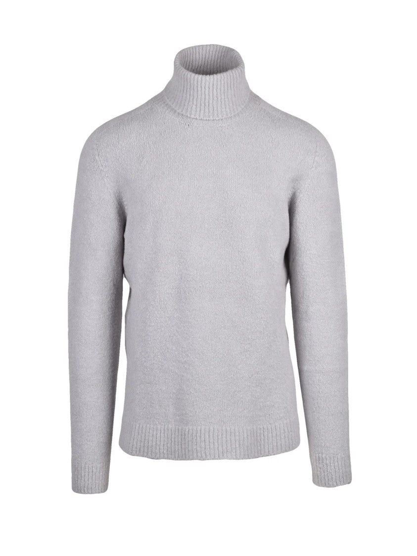 Roberto Collina Grey Stretch Cotton High-Neck Sweater