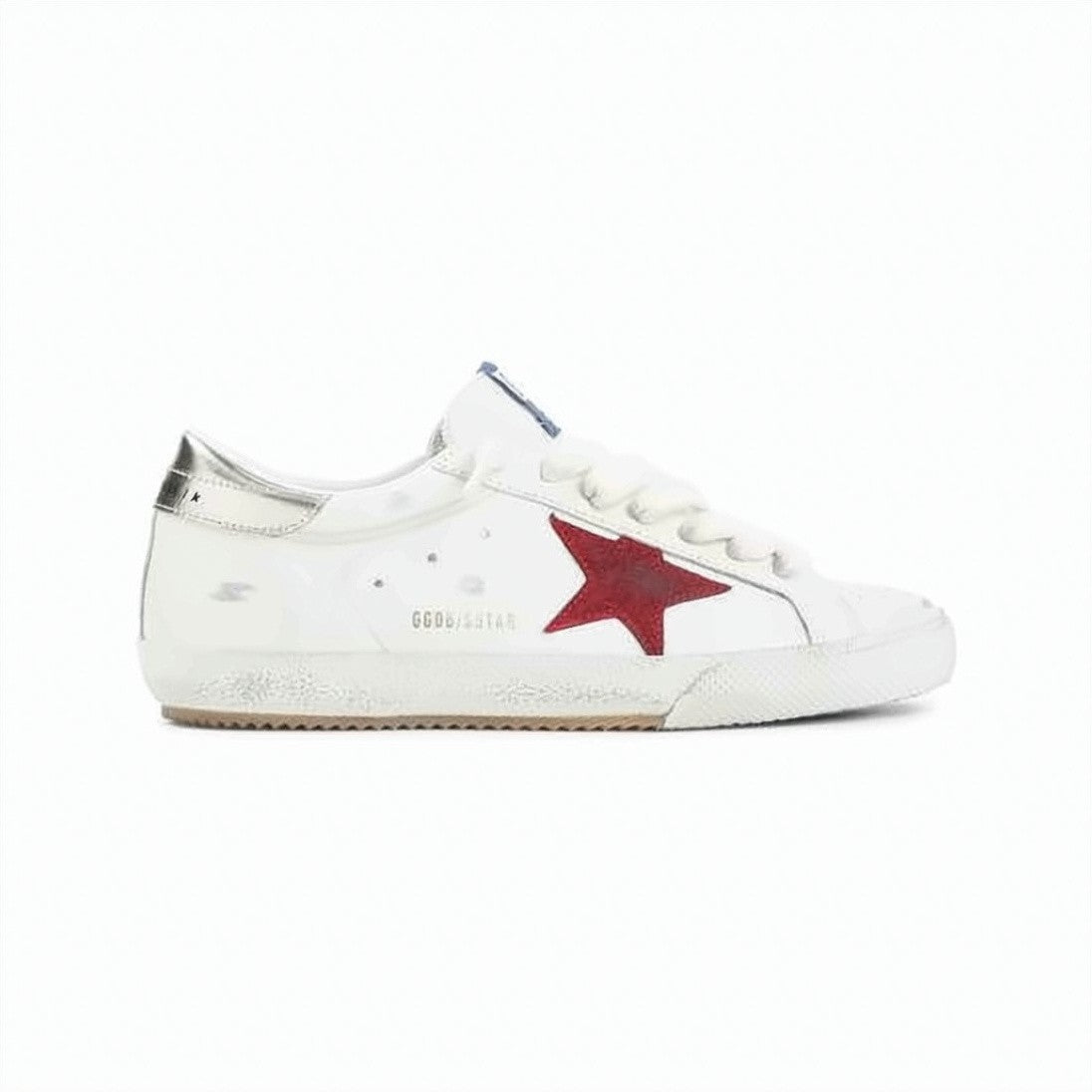 Golden Goose White Red Suede Star Distressed Sneakers