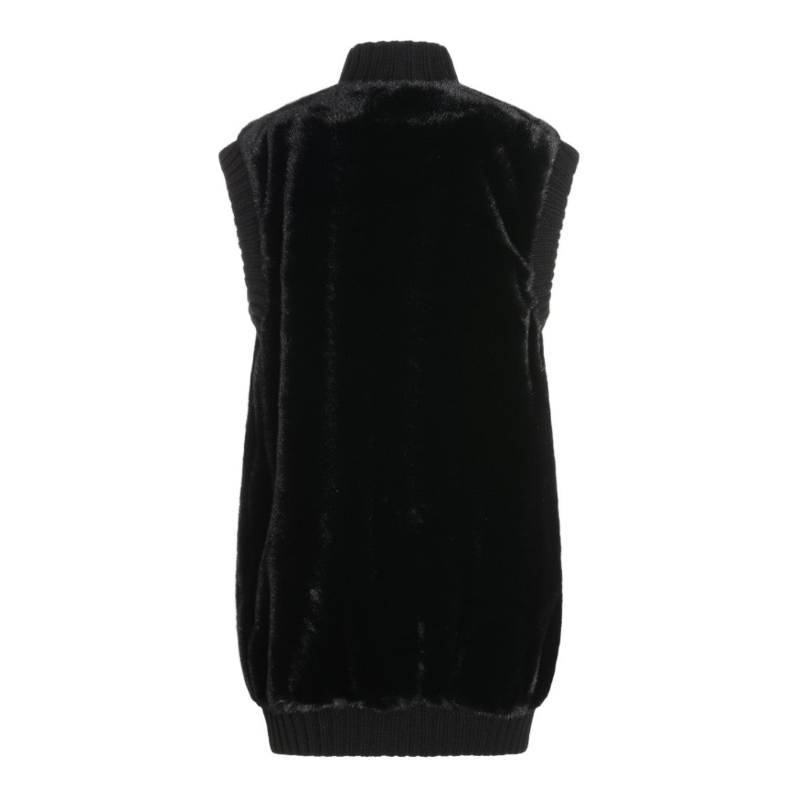 Pinko Sleeveless Black Fur Coat With Ribbed Collar