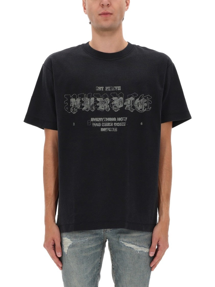 Purple Brand Black Short-Sleeve Distressed Logo T-Shirt