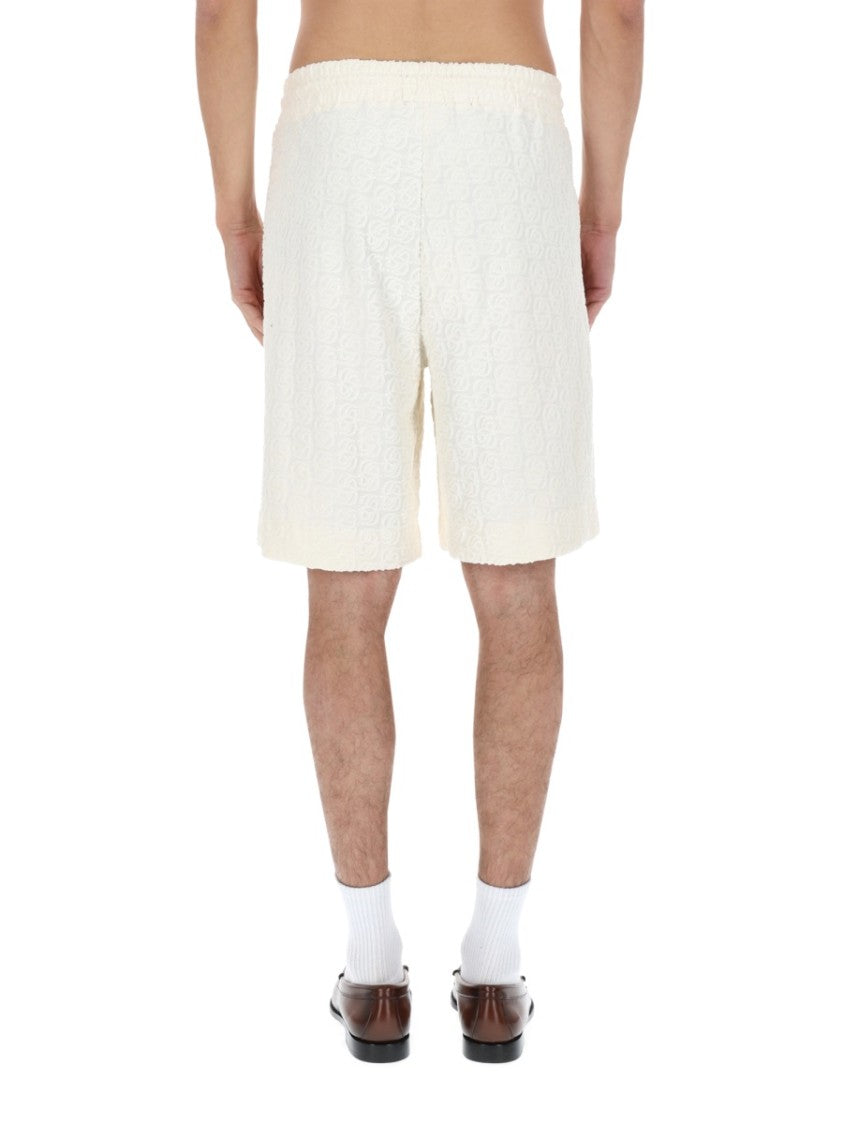 Drôle De Monsieur Monogramme Cotton Drawstring Casual Shorts