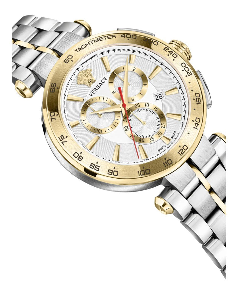 Versace Aion Chronograph 45Mm Swiss-Made Steel Watch With Tachymeter