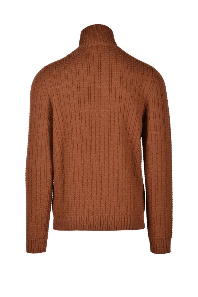 Alpha Studio Brown Merino Wool Knit Men's