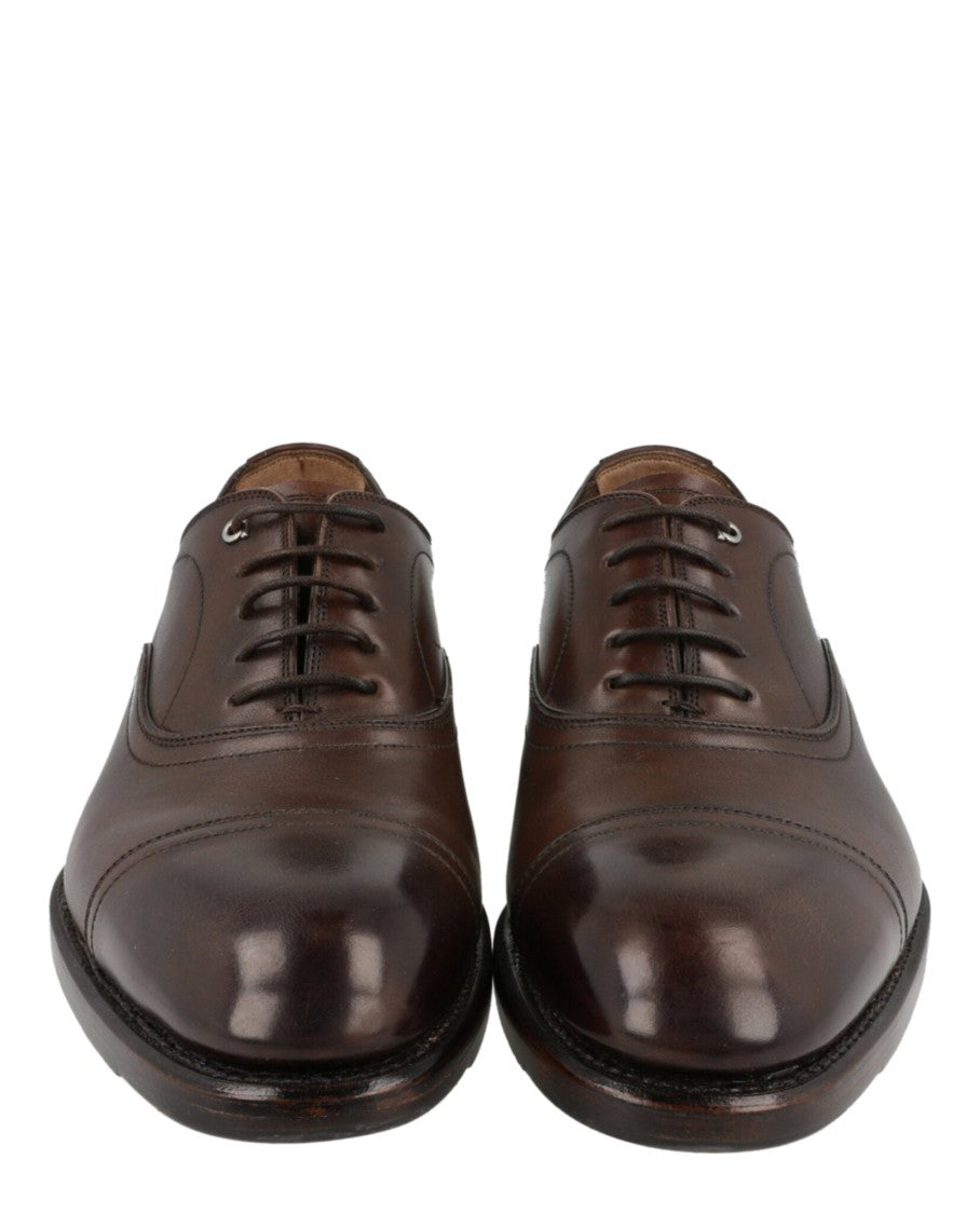 Ferragamo Brown Calfskin Leather Oxfords With Gancini Logo Details