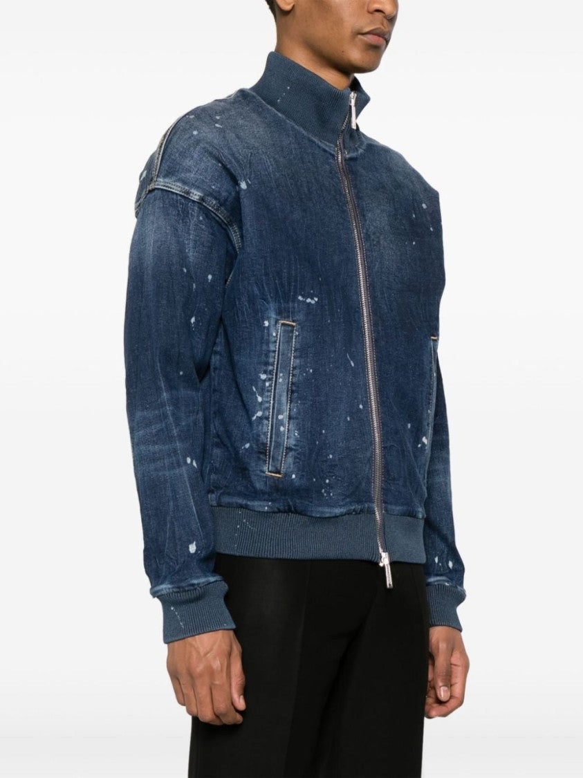 Dsquared2 Navy Blue Logo-Print Denim Bomber