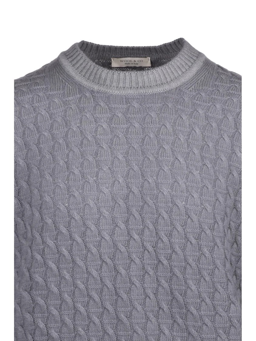 Wool & Co Textured Cable Knit Crew Neck Sweater With Tone-On-Tone Embroidery